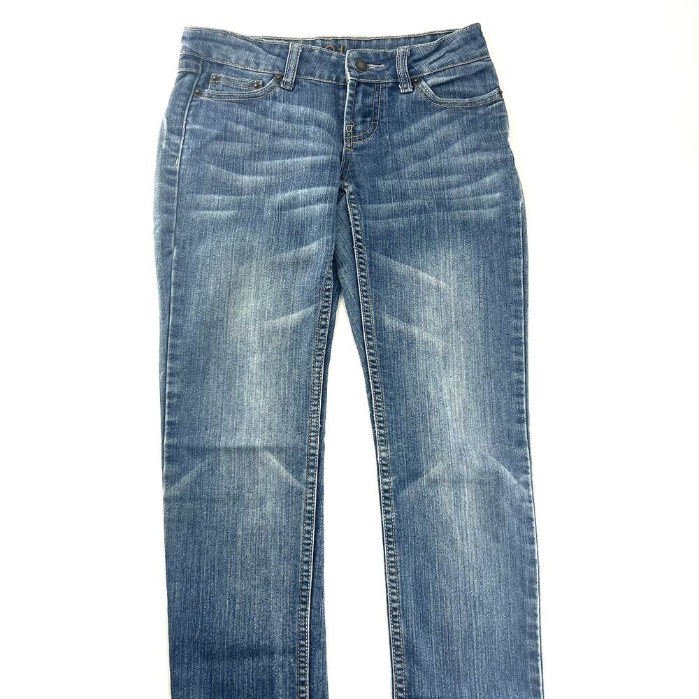 Rue21 Pants Women 0/1 Blue Denim Jeans Low Rise Straight Medium Wash Embellished